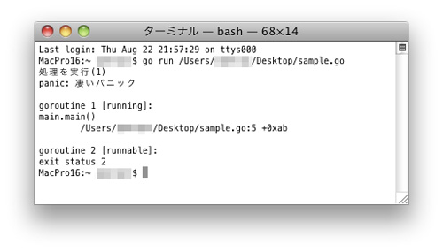 Go言語を使ったプログラムの実行結果