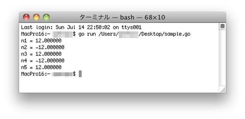 Go言語を使ったプログラムの実行結果