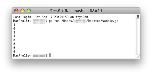 Go言語を使ったプログラムの実行結果